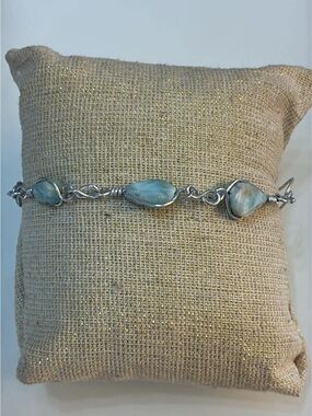 Silver Wire-Wrapped Blue Aquamarine Bracelet